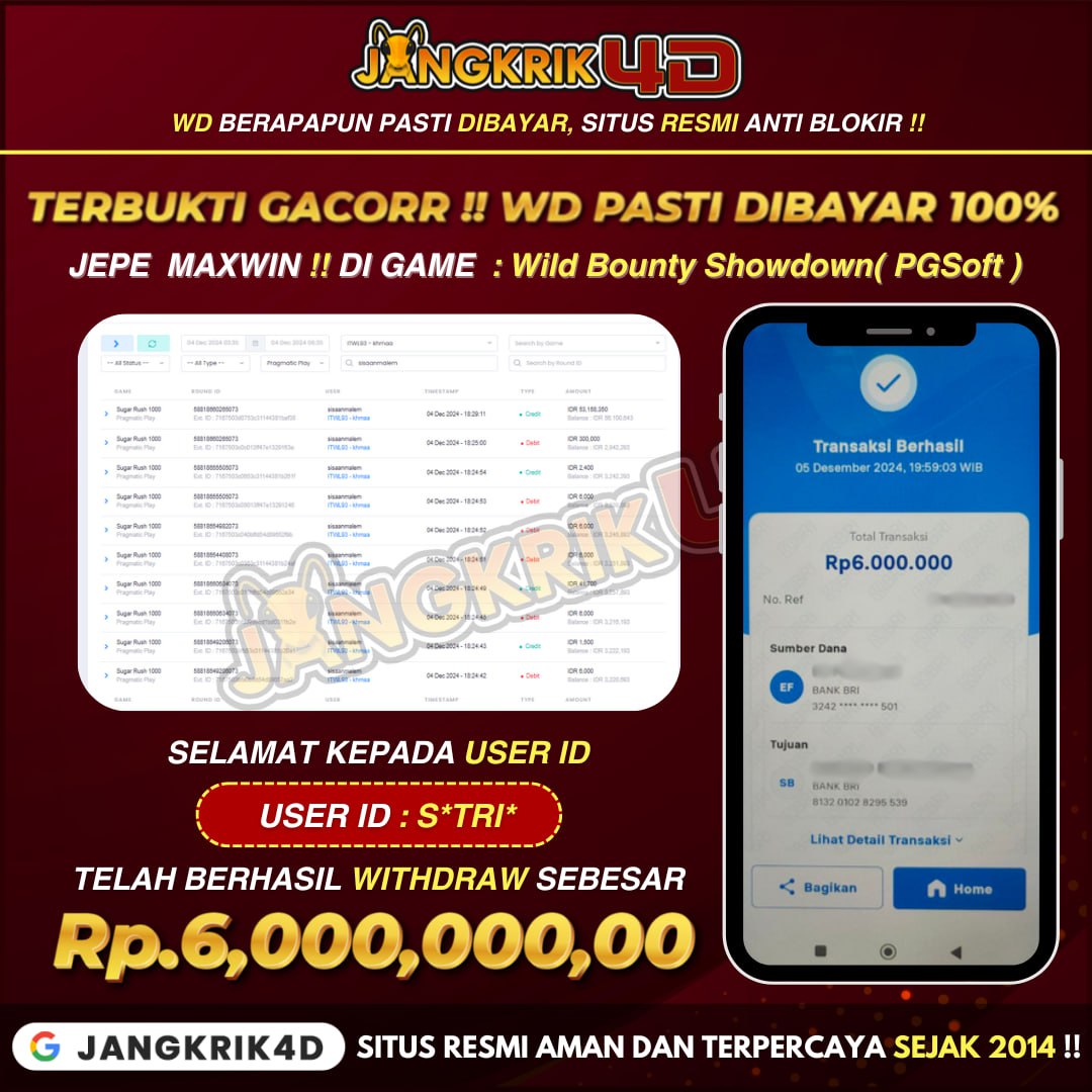 Selamat kepada Member Jangkrik4D ID: SA**A yang Sudah Withdraw Jackpot!