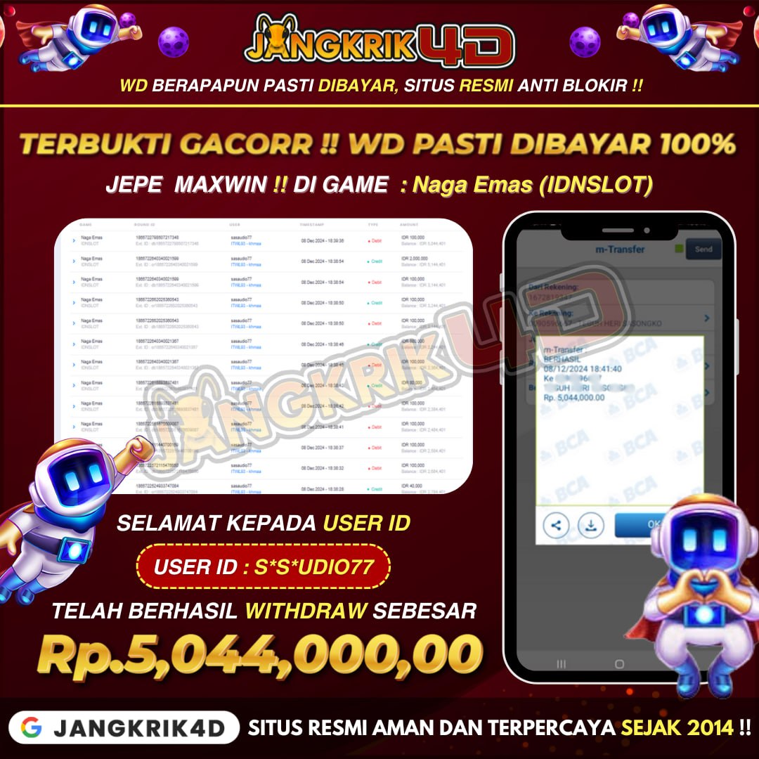 Selamat Buat Member Jangkrik4D ID: S*S*UDIO77 yang Berhasil Withdraw Jackpot!