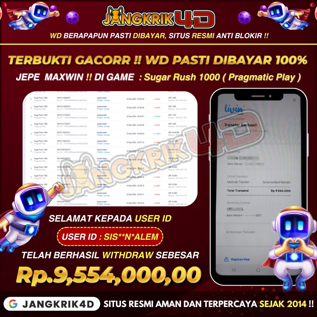 Selamat! Member Jangkrik4D ID:SIS**N*ALEM Berhasil Withdraw Jackpot!