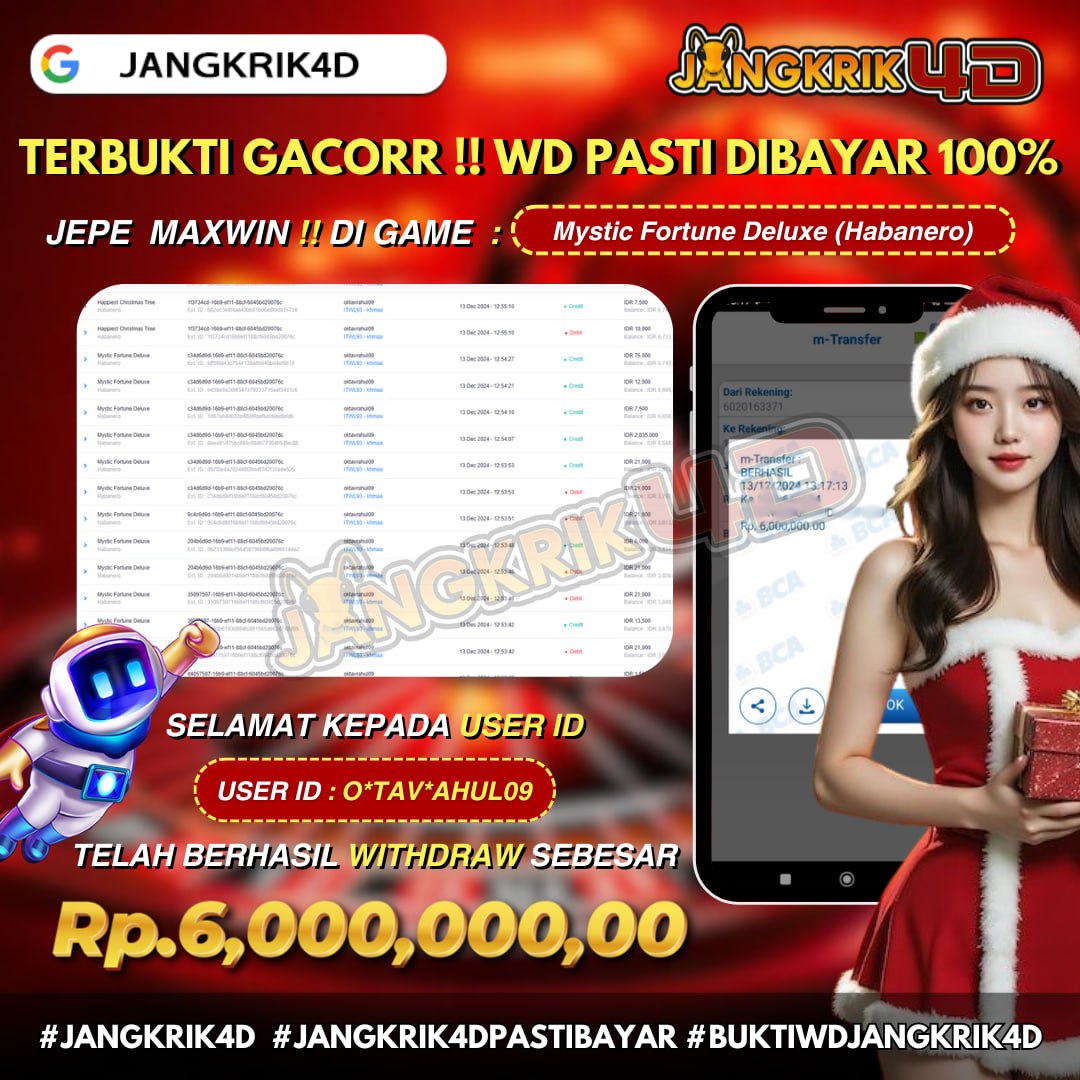 Gila,Keren Banget! Selamat kepada member Jangkrik4D User ID : O*TAV*AHUL09 yang udah sukses withdraw jackpot super gede Rp. 6.000.000